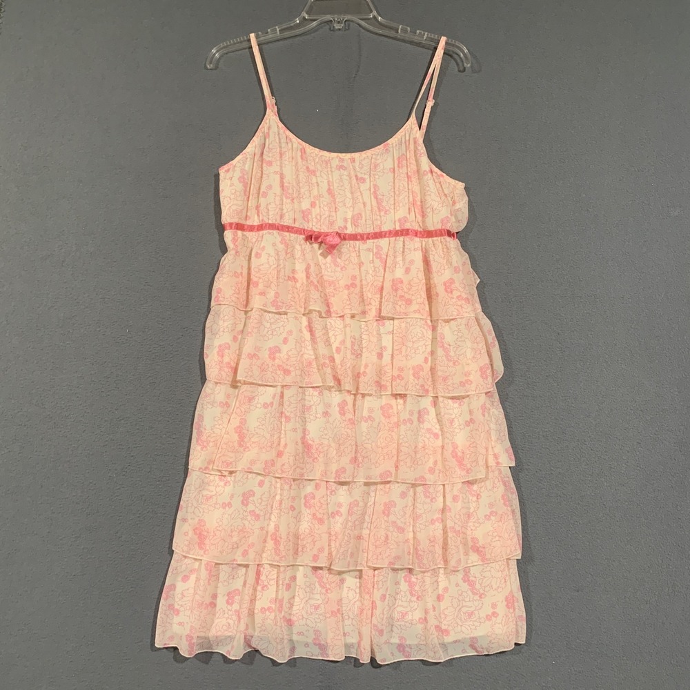 Giorgio Fiorlini Tiered Mini Dress Women 10 Pink Floral Ruffle Coquette Summer